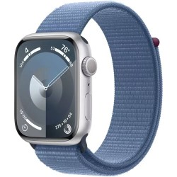 Apple Watch Series 9 GPS Silver Aluminum Case with Storm Blue Sport Loop