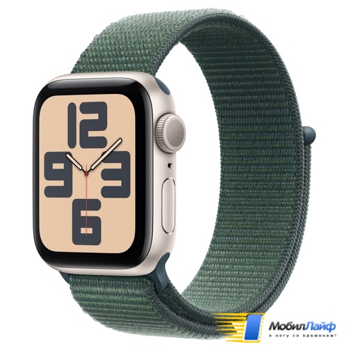 Apple Watch SE 2 (2024) GPS Starlight Aluminium Case with Lake Green Sport Loop Band - Фото