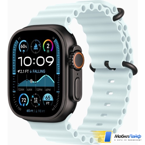 Apple Watch Ultra 2 2024 GPS + Cellular 49mm Black Titanium Case with Ice Blue Ocean Band - Фото