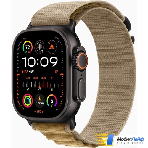 Apple Watch Ultra 2 2024 GPS + Cellular 49mm Black Titanium Case with Tan Alpine Loop - Фото