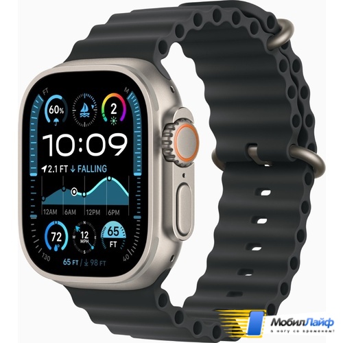 Apple Watch Ultra 2 2024 GPS + Cellular 49mm Natural Titanium Case with Black Ocean Band (MXTL3) - Фото
