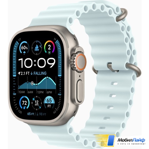 Apple Watch Ultra 2 2024 GPS + Cellular 49mm Natural Titanium Case with Ice Blue Ocean Band (MXTF3) - Фото