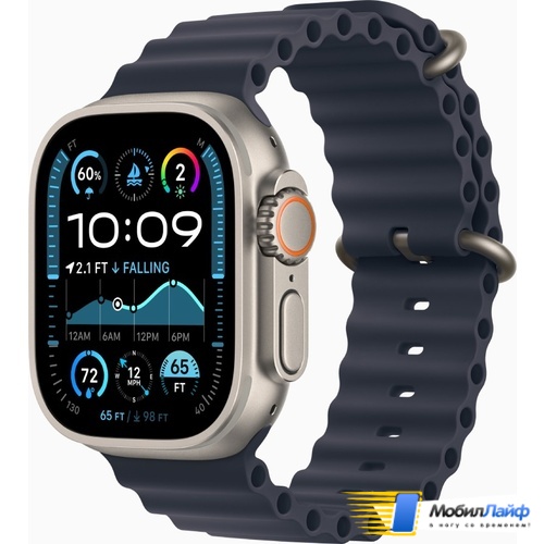 Apple Watch Ultra 2 2024 GPS + Cellular 49mm Natural Titanium Case with Navy Ocean Band (MX4D3) - Фото