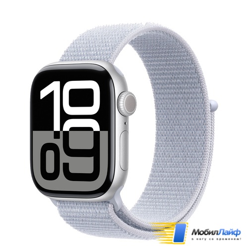 Apple Watch Series 10 GPS Silver Aluminum Case with Blue Cloud Sport Loop - Фото
