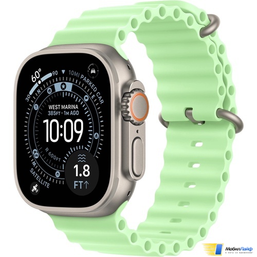 Apple Watch Ultra 3 GPS + Cellular 49mm Natural Titanium Case with Neon Green Ocean Band - Фото